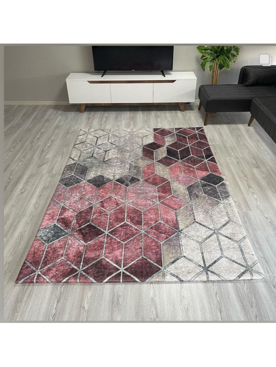 Suetro Pembe Gri Halı Örtüsü