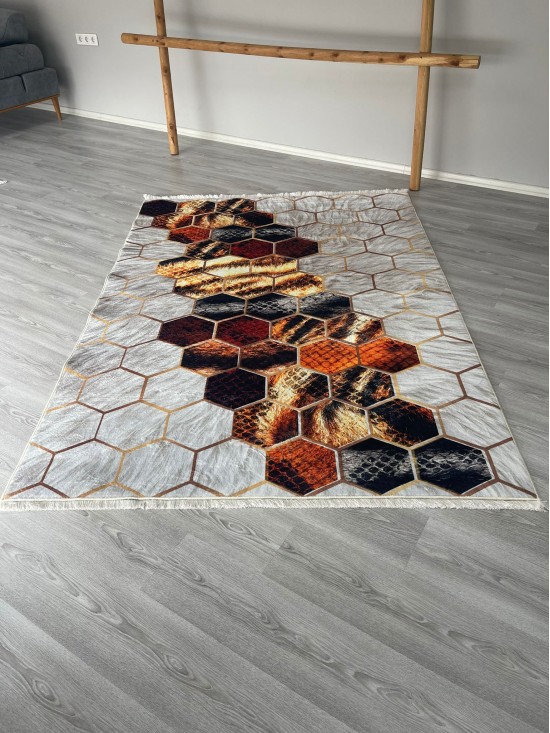 Petek Kırmızı Bambu Lüx Halı