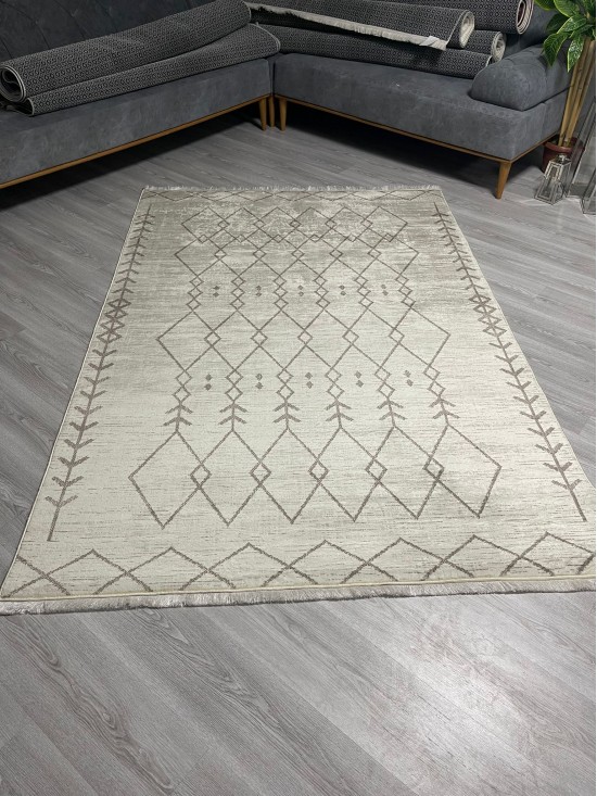 Baklava Krem Bambu Lüx Halı