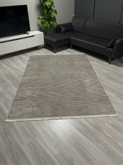 Çizgili Vizon Bambu Lüx Halı