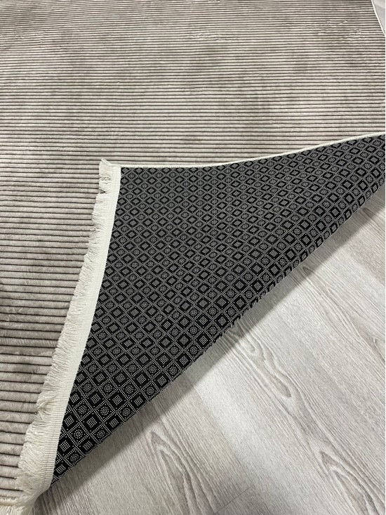 Çizgili Vizon Bambu Lüx Halı