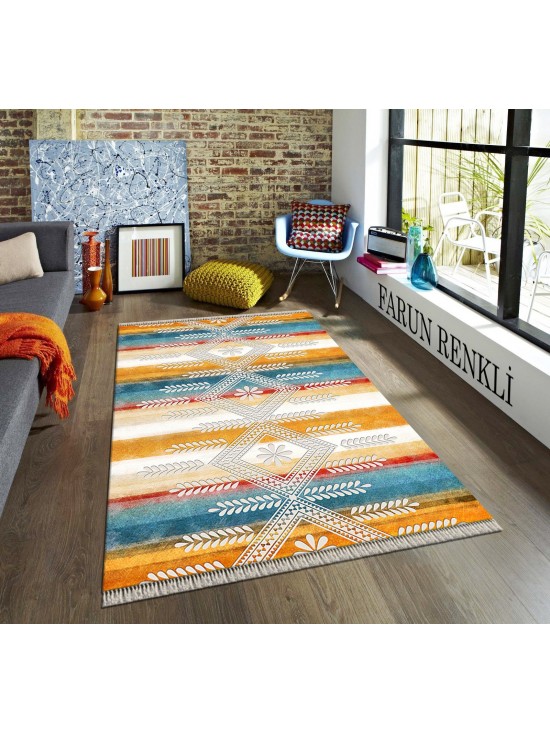 Farun Renkli Deri Taban Halı
