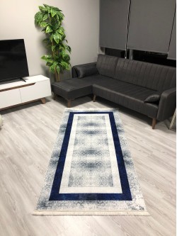 Mavi Çerceve Bambu Lüx Halı
