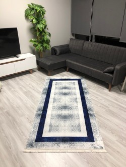 Mavi Çerceve Bambu Lüx Halı