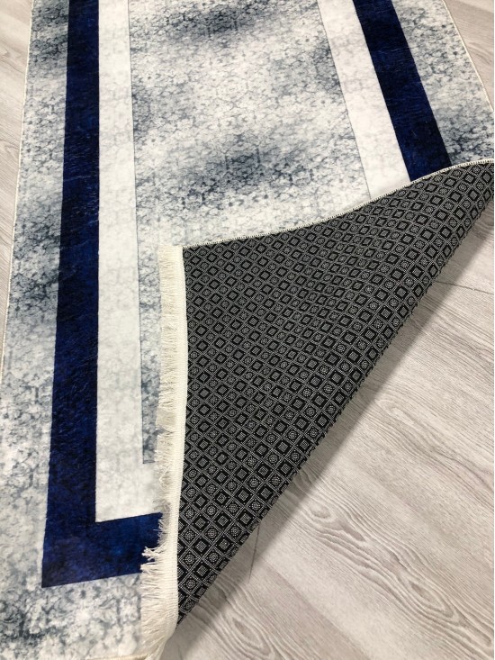 Mavi Çerceve Bambu Lüx Halı