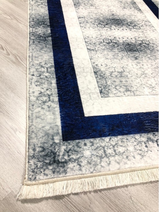 Mavi Çerceve Bambu Lüx Halı