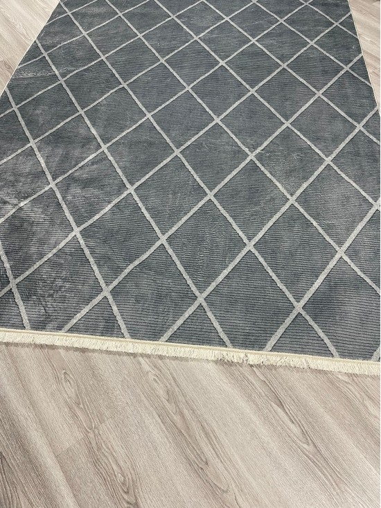 Petek Gri Bambu Lüx Halı